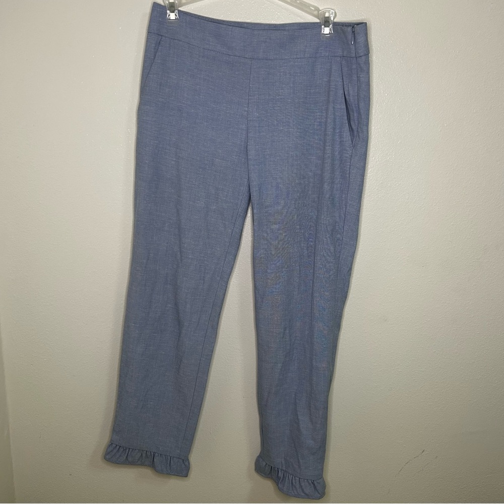 Loft ruffle hem linen blend trousers